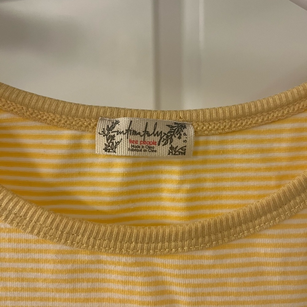 Free People Yellow and White Striped Short Sleeve Tee - Picture 1 of 3